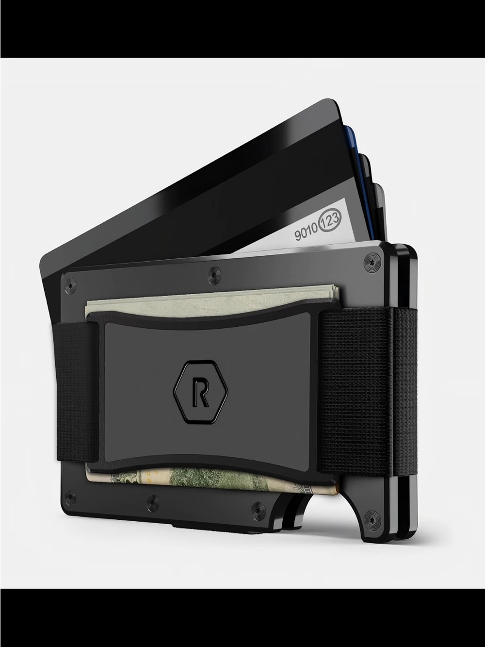Shield Minimalist Black Card Wallet with Elastic Strap